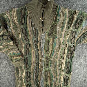 COOGI Australia Sweater Women Medium Green Knit Pullover Turtleneck Padded Shldr